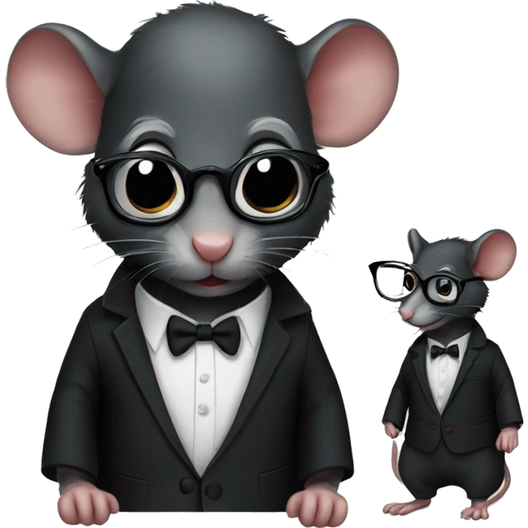 Black rat wearing a black suit and glasses and beautiful pant emoji