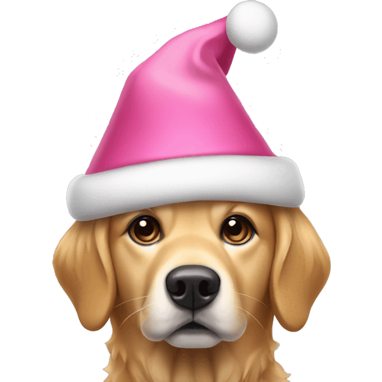 dog wearing pink christmas hat and the dog is a golden retriever  emoji