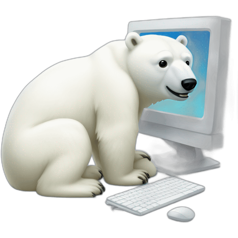 Polar bear using computer emoji