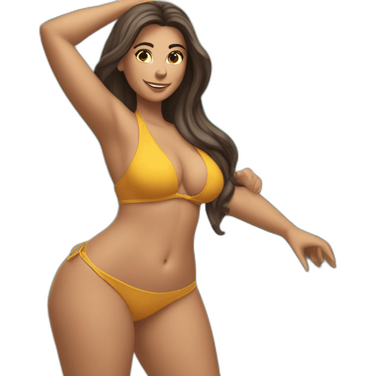 Slim-thicc Caucasian woman bikini hands in hair pose (beach body) emoji