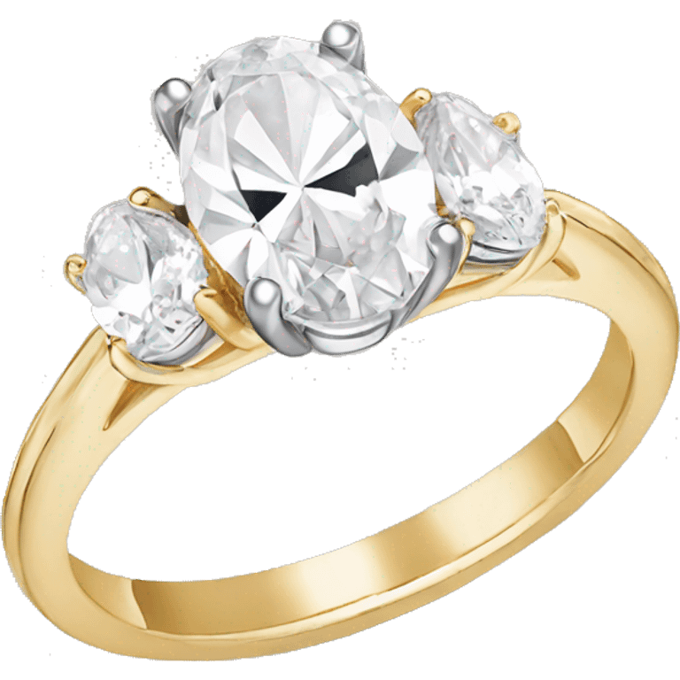 Oval gold engagement ring with side two pear stones on the sides emoji