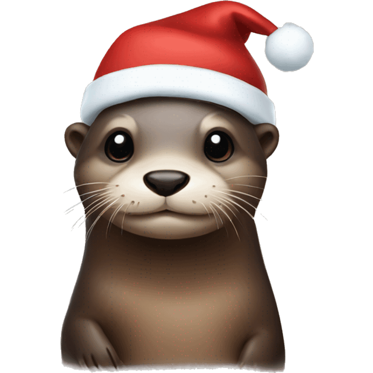 Otter with Christmas hat emoji