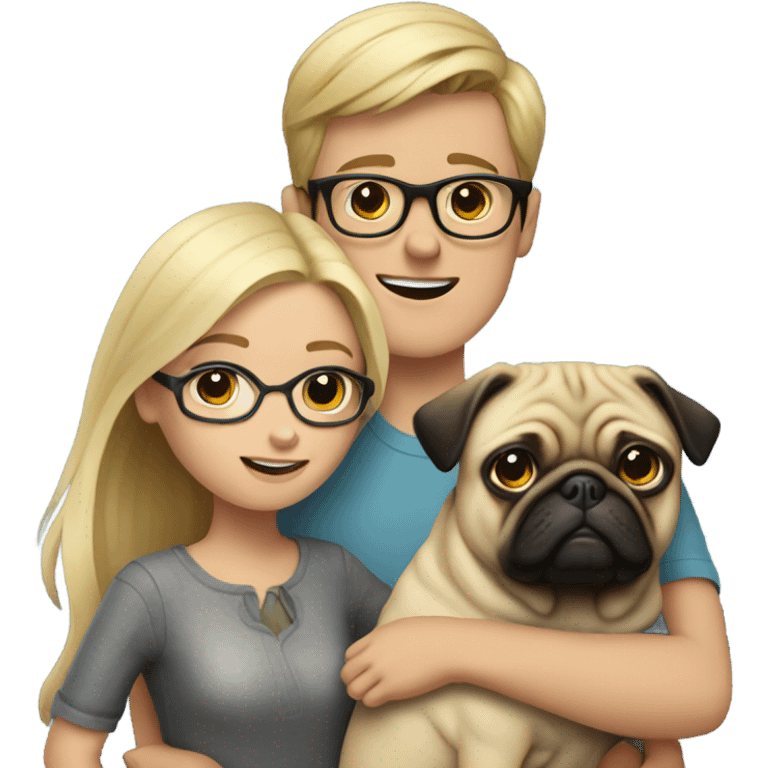 boy in glasses with blonde girlfriend and pug emoji