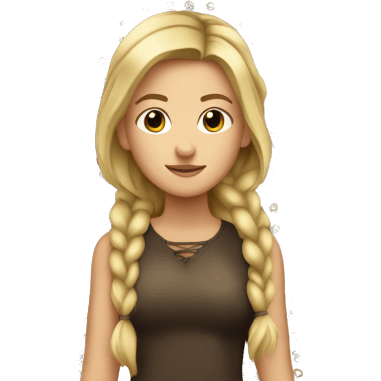 Dirty blonde girl with braid with a very dark bay horse emoji