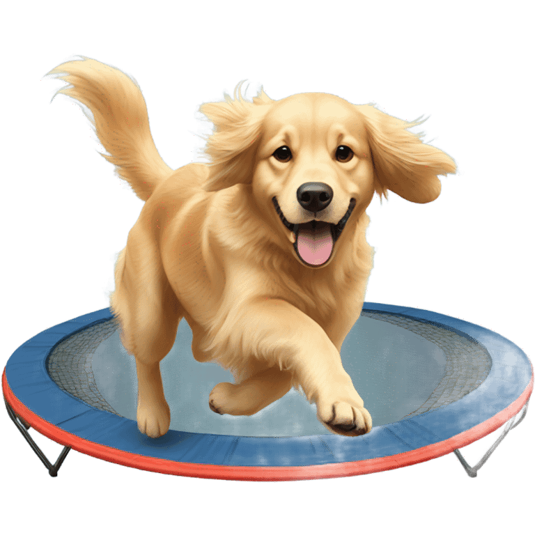 Golden retriever, bouncing on a trampoline emoji