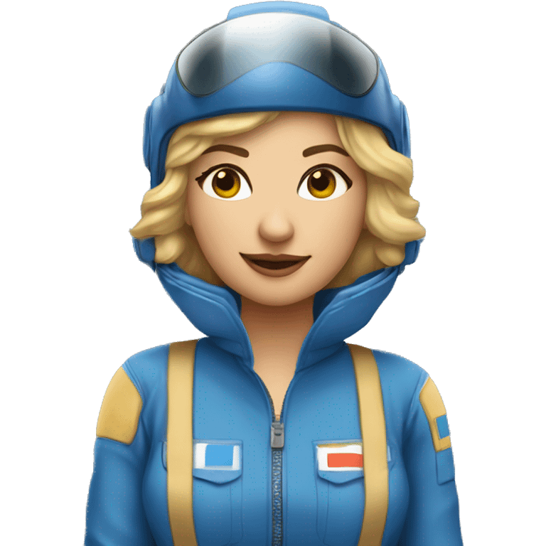 Pretty Honey blonde woman in blue helmet and blue flight jumpsuit  emoji