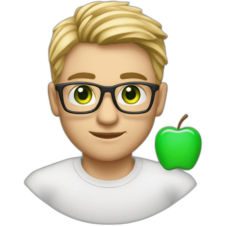 White Software engineer with green eyes coding on a macbook with AirPods emoji