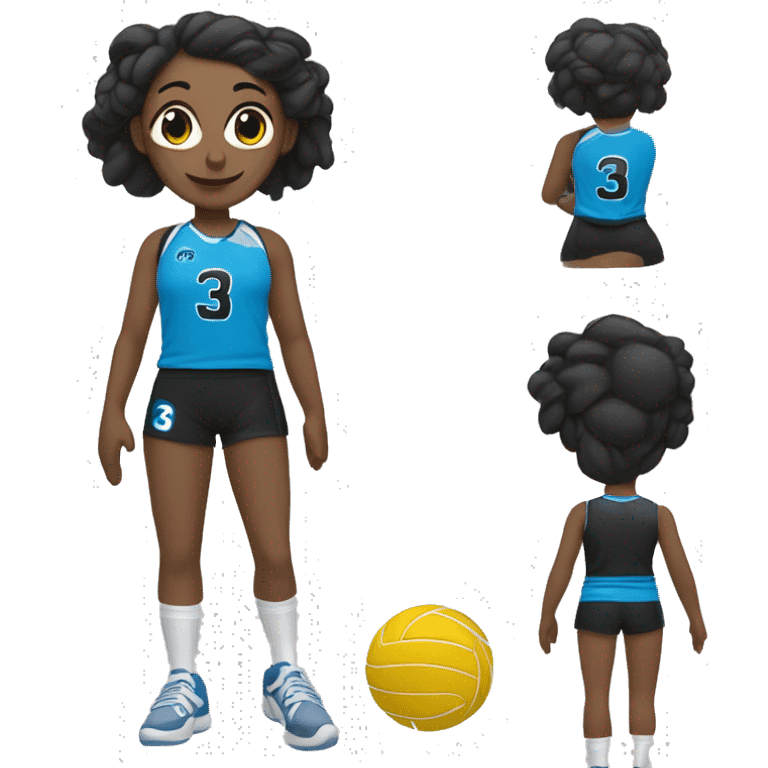 jugadora de voley con vestimenta neGRo CON  azul morocha y camiseta numero 3 emoji