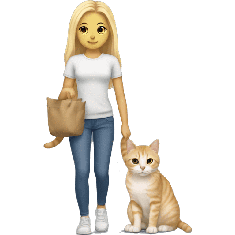 Cat american bobtail with blonde girl carrying it emoji