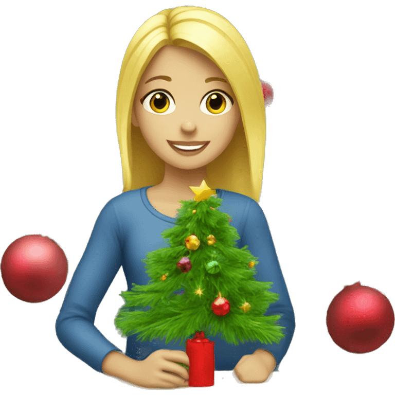 Blond Girl decorating a Christmas tree emoji