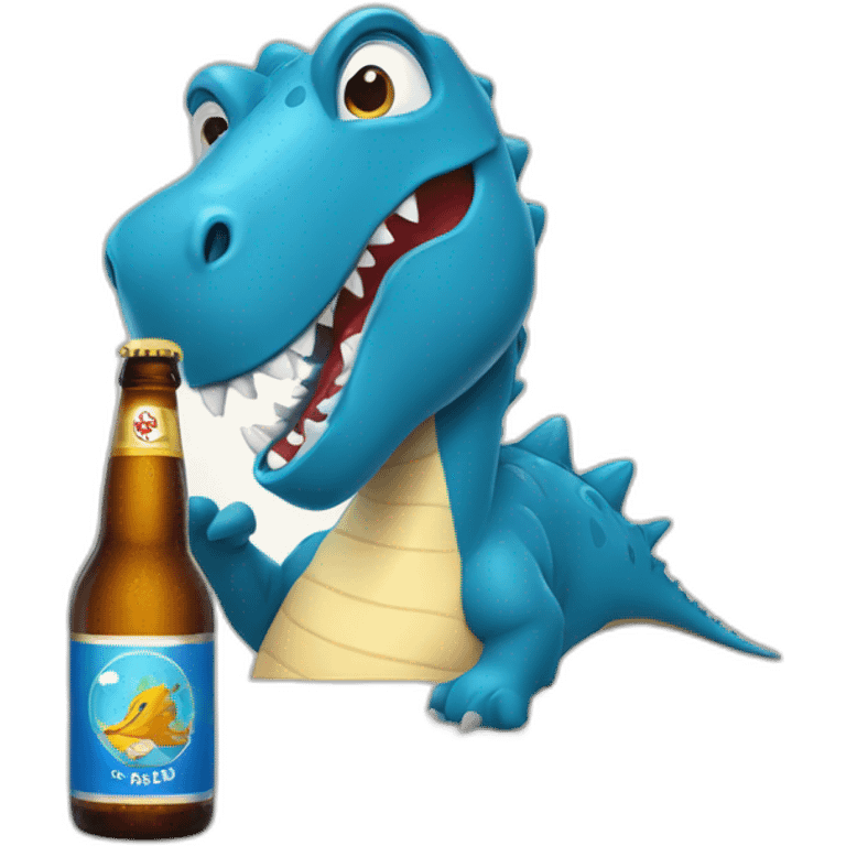 Dinosaur with a “estrella de galicia” beer bottle emoji