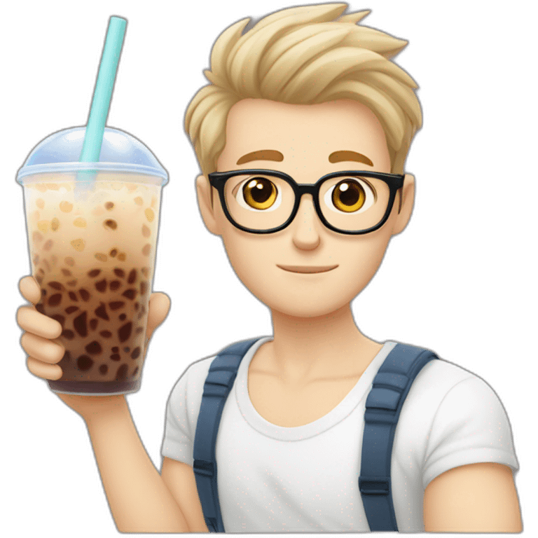 Handsome White Skin Guy with glasses drinking bubble tea emoji