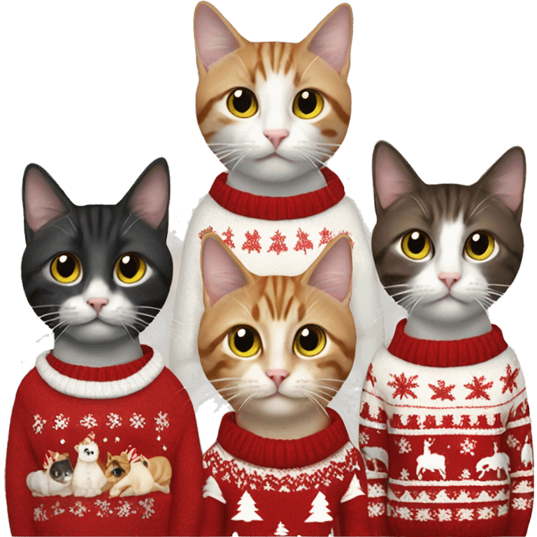 5 cats in christmas sweaters emoji