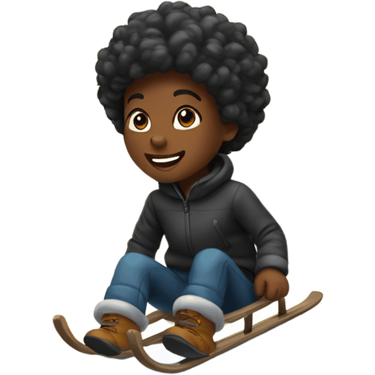 Little black kids sledding in snow on hill emoji