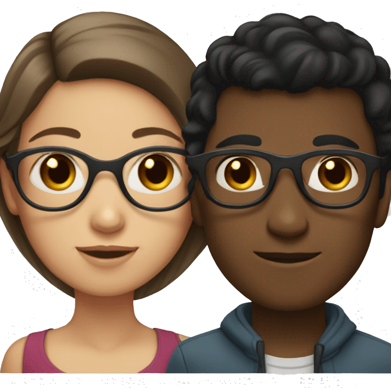 Girl with brown hair, glasses and a boy with black hair without glasses emoji