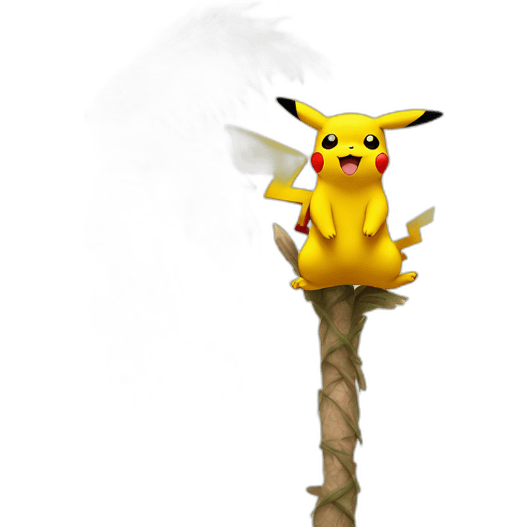 pikachu sitting atop palm tree emoji