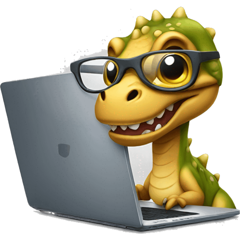 a dino with glasses and laptop emoji