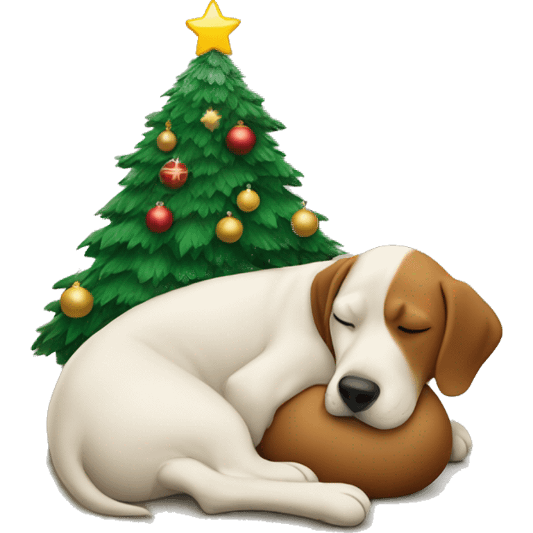 Christmas tree with dog napping under it emoji