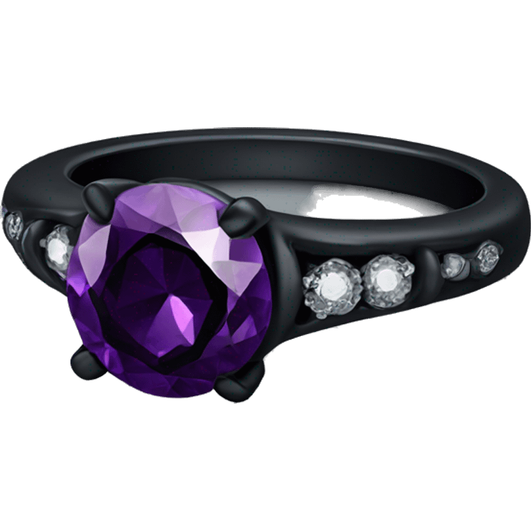 Dainty Black wedding ring with dark purple diamond emoji