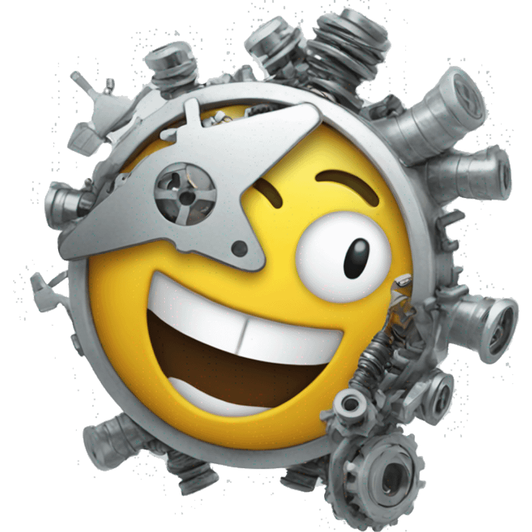 happy emoji with machine parts coming out of it emoji