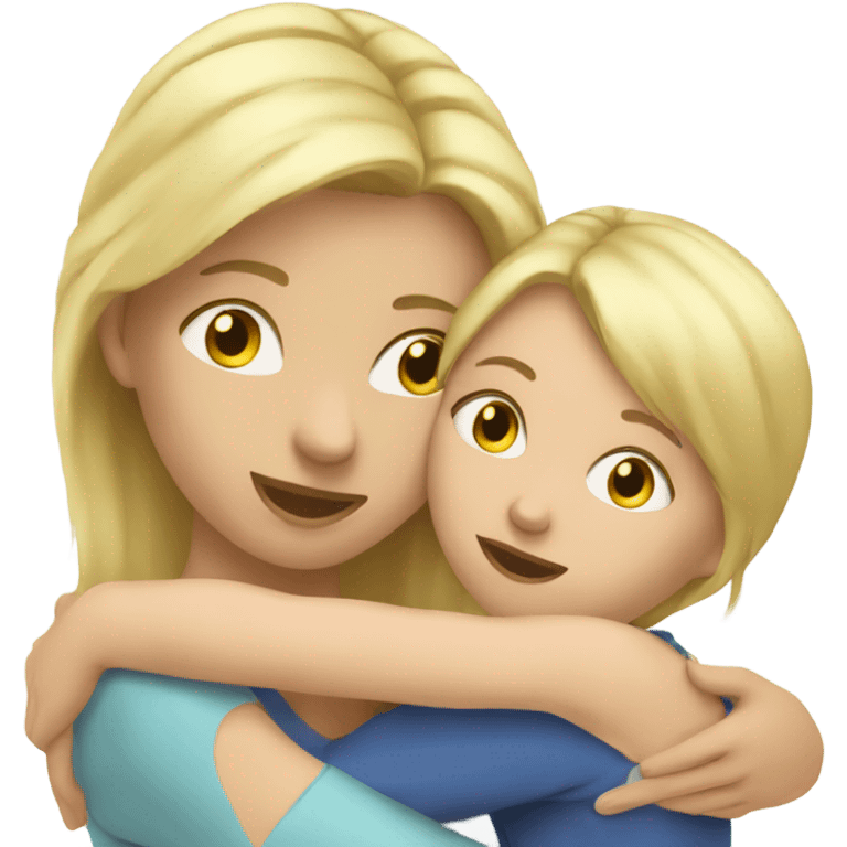 Blonde Mother huggings with a girl emoji