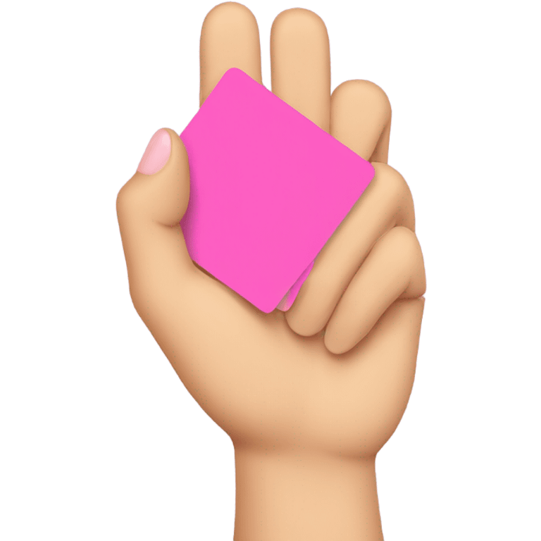 a hand holds a pink card emoji