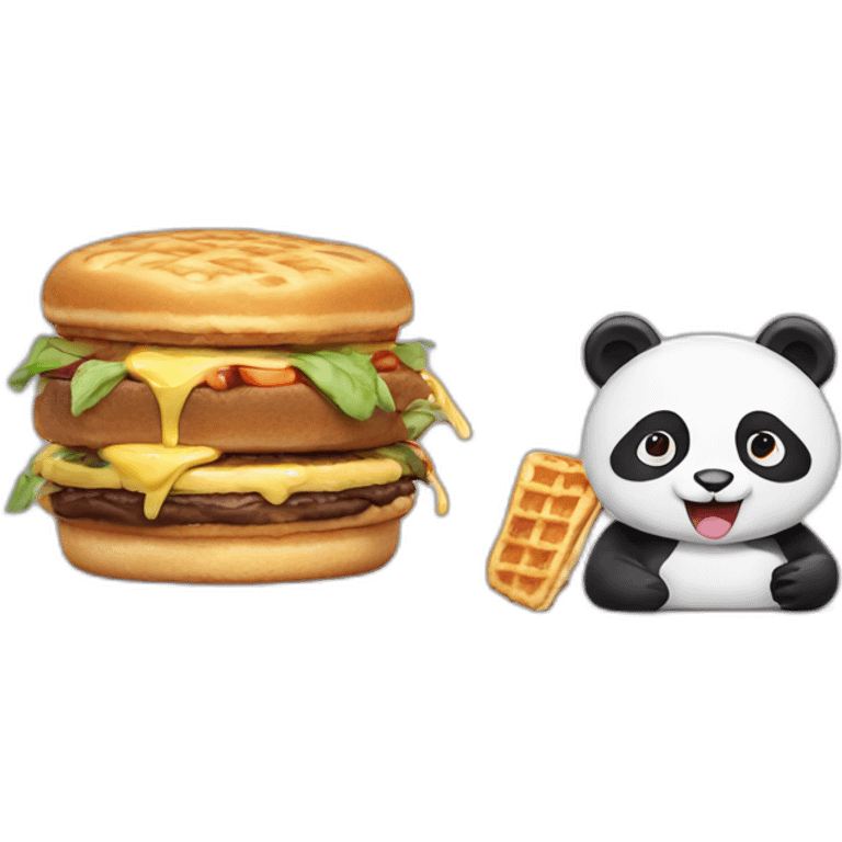 Panda eats a waffle burger with a kitten  emoji