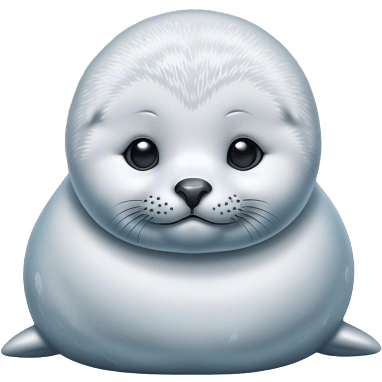 Cinematic Noble Baby Seal Portrait Emoji, Poised and endearing, with a round, plump body of soft, glistening fur, large, soulful eyes and a delicate, slightly rounded head accented by chubby cheeks, Simplified yet sharp and sophisticated features, highly detailed, glowing with a gentle, polar mist glow, high shine, intelligent and watchful, stylized with an air of arctic charm, focused and gentle, soft glowing outline, capturing the essence of a watchful and confident baby seal that appears ready to pop out of the screen with playful grace! emoji