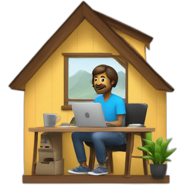 entrepreneur en tiny house qui travail sur un ordinateur emoji