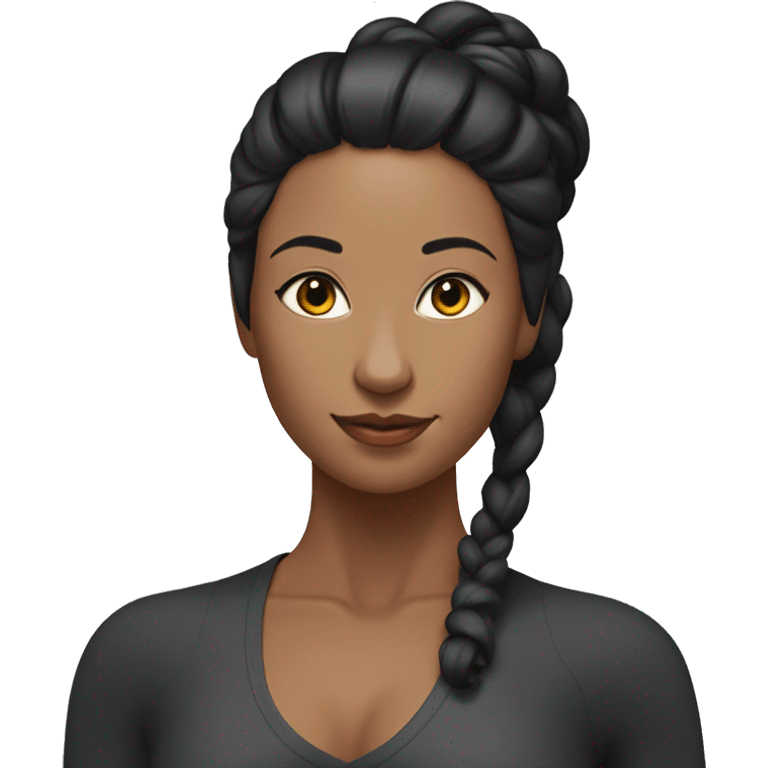 Fit woman in a tight suit with black hair tied in a bun doing yoga emoji