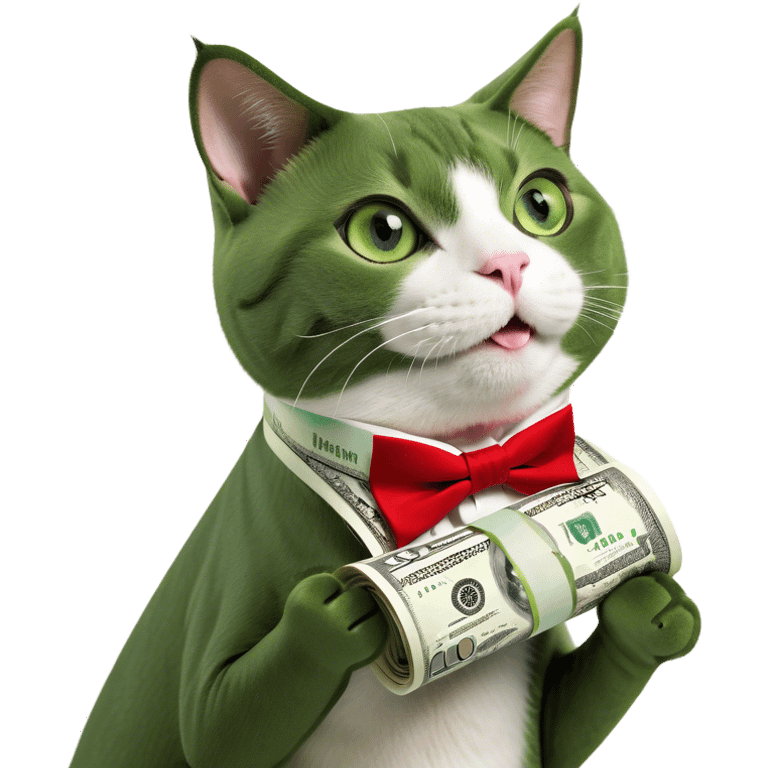 A black and white tuxedo cat rolling your room in $1 billion bills emoji