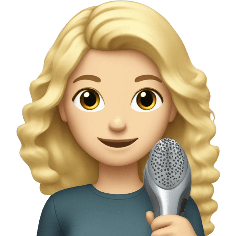 Blonde haired woman with blow dryer and brush in hands  emoji