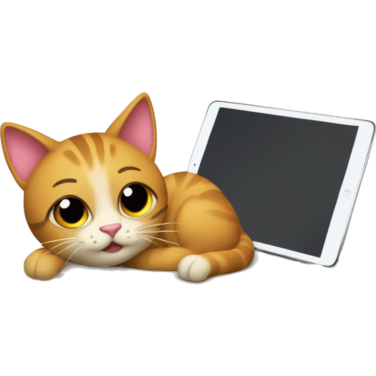 cat on a pile of papers and ipad emoji