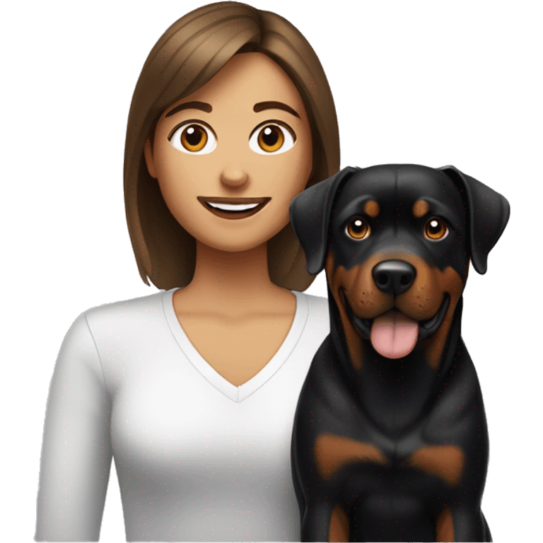 A woman with Brown Hair brushes her Rottweiler  emoji