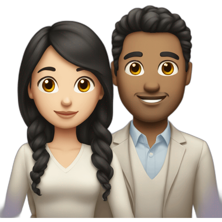 Husband and wife black hair white skin tone  emoji