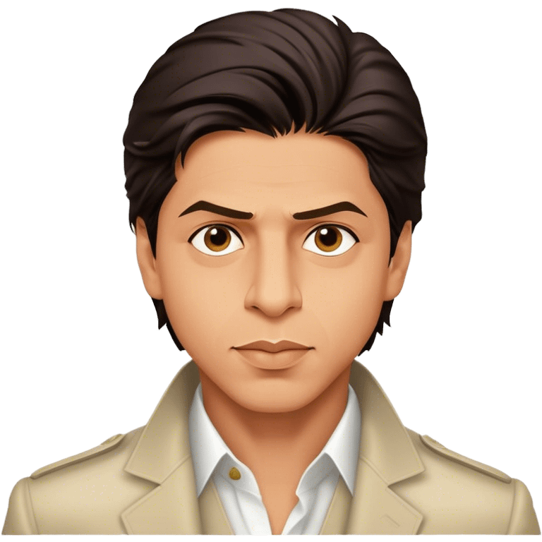 Cinematic Realistic portrait of Shah Rukh Khan, portrayed as a charismatic film star with expressive features and stylish contemporary attire, rendered in rich, dynamic lighting that captures his magnetic presence emoji