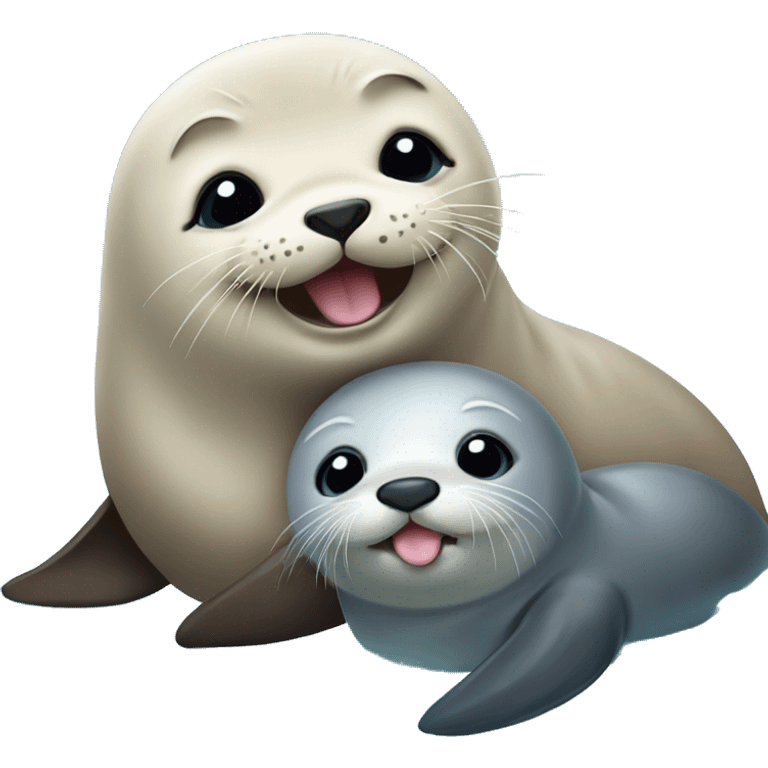 cute baby seal with baby otter emoji