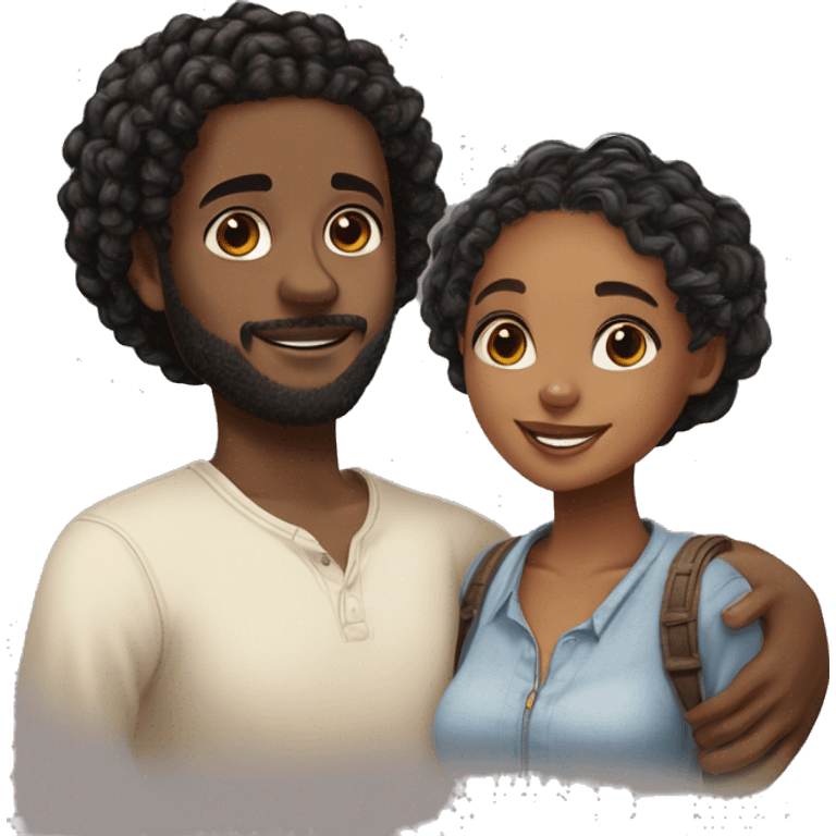 Realistic black girl with box braids and light skin boy with short curly hair and a short beard hugging emoji