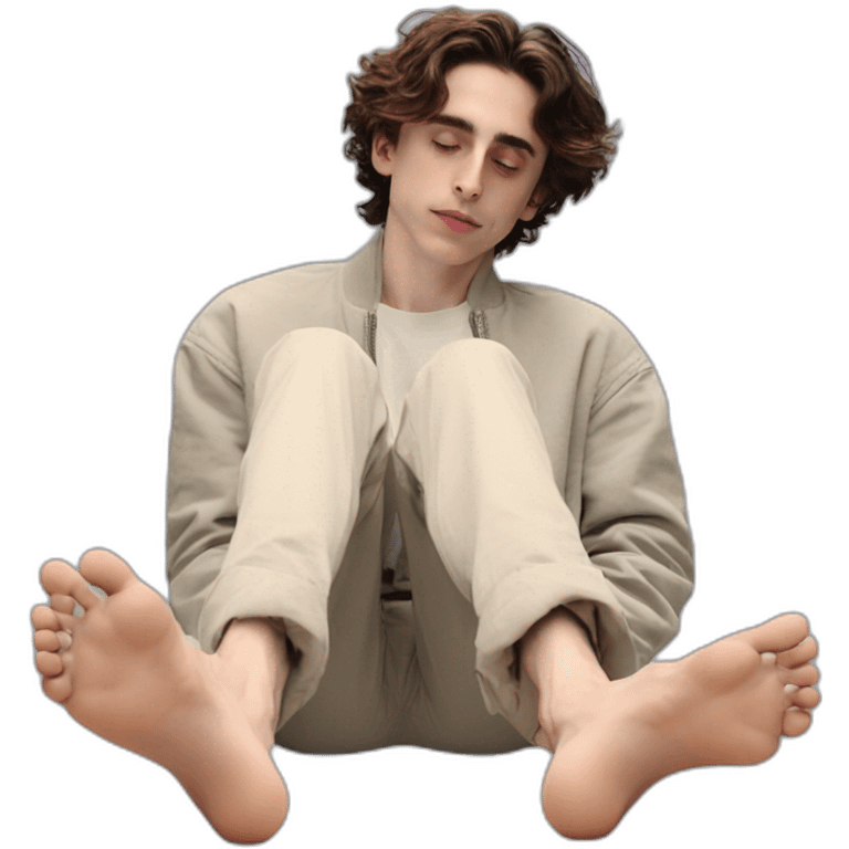 timothee chalamet laying back, soles of feet towards camera emoji