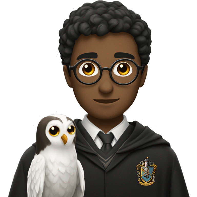 Harry Potter with a white owl on his shoulder emoji