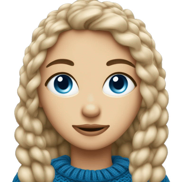 A dark blonde girl wirh blue eyes weari g a knitted sweater emoji