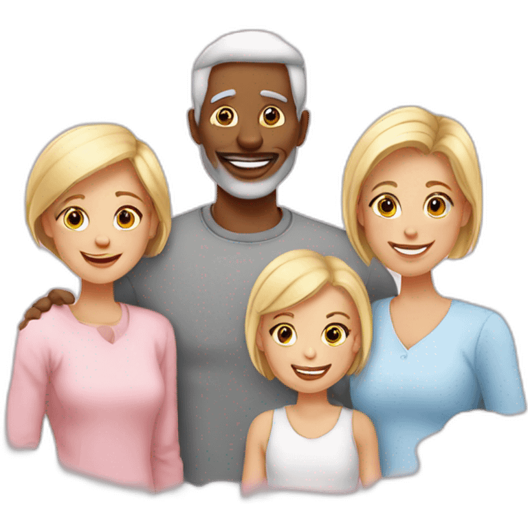 Famille blanche. Maman et papa et 3 filles enfants emoji