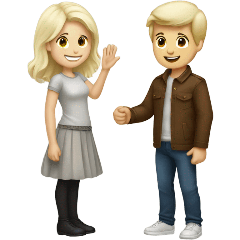 White Blonde haired boy and brown haired girl high fiving  emoji