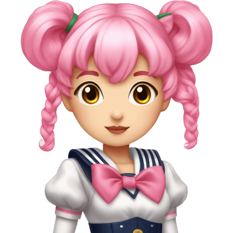 Sailor Chibi Moon a girl with pink hair, shaped rabbit buns, in a pink Sailor guardian outfit emoji