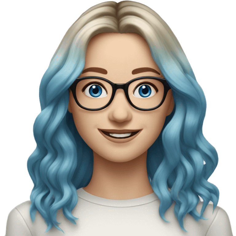 Shoulder length Balayage pale model lady with glasses and blue eyes happy  emoji