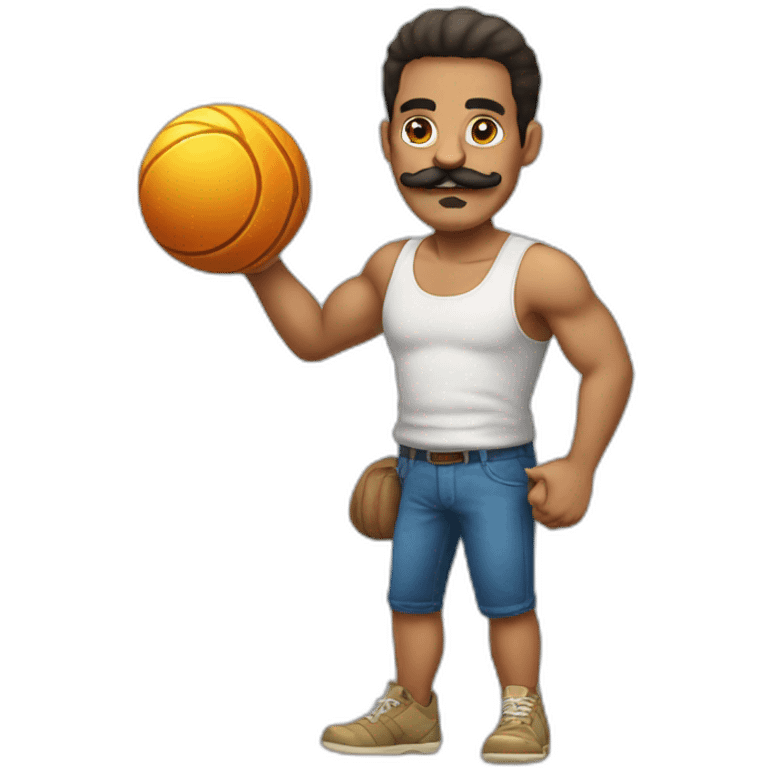 Cuban Man with mustache strenuously carrying heavy balls emoji