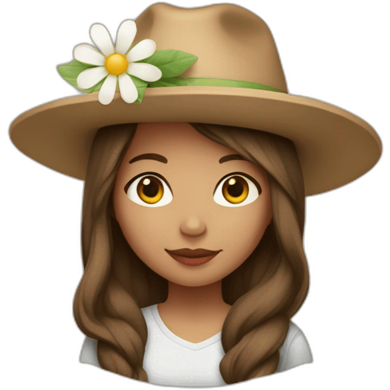 Light skin, Girl with a flower in her hand, with a hat, shoulder-length brown straight hair emoji