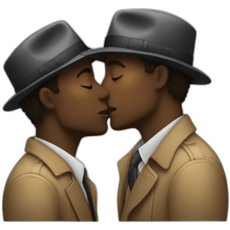 Black man detective kisses white man detective  emoji