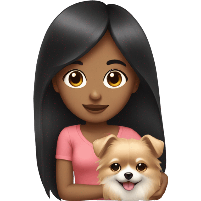 Black hair and medium skin girl holding a pomeranian emoji