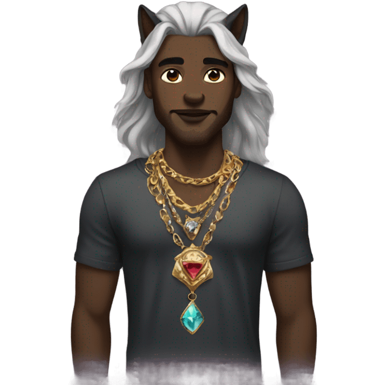 dark-skinned male with jewelry mixed with wolf emoji